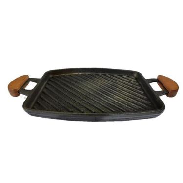 Imagem de Chapa Bifeteira Grill Antiaderente Alça 31x24cm e Espátula - Alumínios