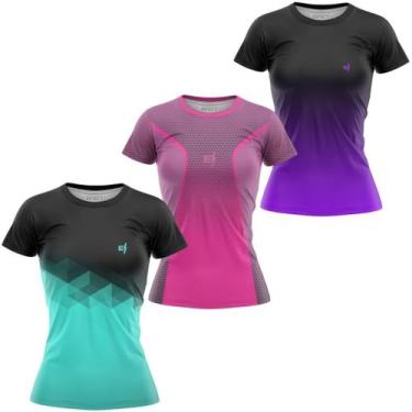 Imagem de Kit 3 Blusa feminina Fitness Roupa Academia Caminhada Treino Ciclismo 