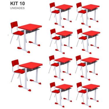 Imagem de Kit 10 Conjuntos Escolar Individual Juvenil/Adulto com porta Livros co