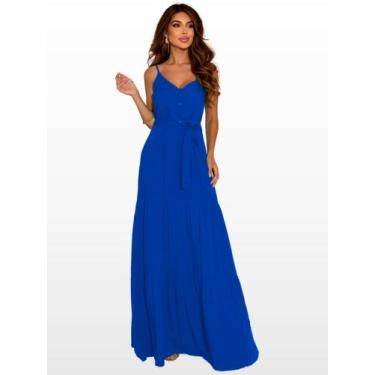 Imagem de Vestido Longo Rodado Camadas Elegante Casual  - GF Moda, P, Azul