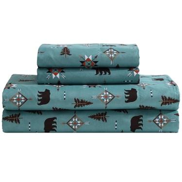 Imagem de Beatrice Home Fashions Jogo de cama queen queen aconchegante de microfibra com bolsos profundos rústico patchwork xadrez veado, ursos selvagens
