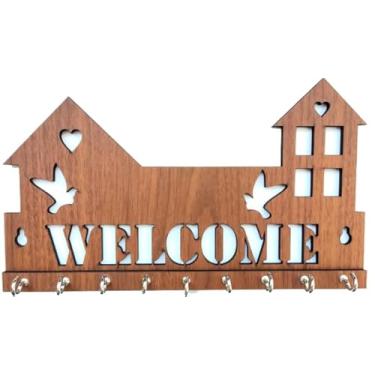 Imagem de My Dream Carts Porta-chaves Welcome Home Birds Heart para parede organizador de chaves de madeira para medalha de casa MDF cabide de madeira montado na parede chaveiro de artesanato suporte de