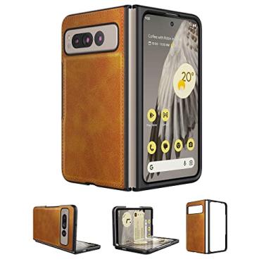 Imagem de Foluu Capa para Google Pixel Fold 2023, Couro PU + Capa Rígida de Policarbonato Ultrafina, Durável, Compatível com Carregamento Sem Fio, Amarelo