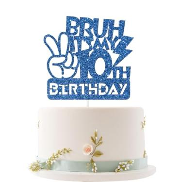 Imagem de Embhhor Bruh It's My 10th Birthday Cake Topper, Dude Bro I'm 10, Kid Boys Happy 10th Birthday Party Cake Decorations, Blue Glitter (10th)