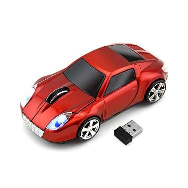 Imagem de ECOiNVA Mouse para carro esportivo Tesla Roadster sem fio mouse computador laptop PC mouse óptico 2,4 GHz receptor USB AA alimentado por bateria brilhante luz LED (vermelho)