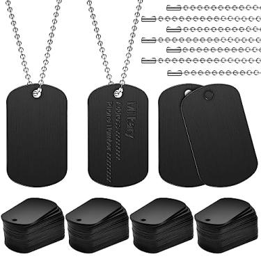 Imagem de Milkary Conjunto de 200 peças de etiquetas de identificação para cães militares, retangulares de metal em branco, incluindo 100 peças de etiquetas de alumínio em branco, 100 peças, correntes esféricas
