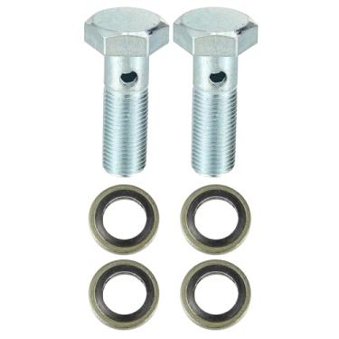 Imagem de X AUTOHAUX Conjunto de 2 conjuntos universal de parafuso de freio automático kit adaptador de freio M10 x 1.0 parafuso de rosca de linha de freio com arruelas de identificação de 10 mm