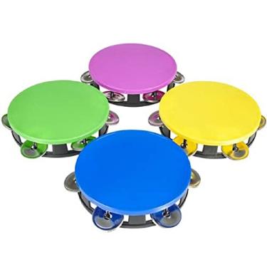 Imagem de Zugar Land Pandeiros neon coloridos (14 cm) lembrancinhas de festa coloridas de plástico, instrumentos de festa, criador de ruído (pacote com 12)