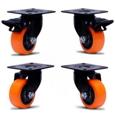 Imagem de Kit 4 Rodas Giratórias Rodizios Borracha C/ Freio Peso 400kg - AJAX