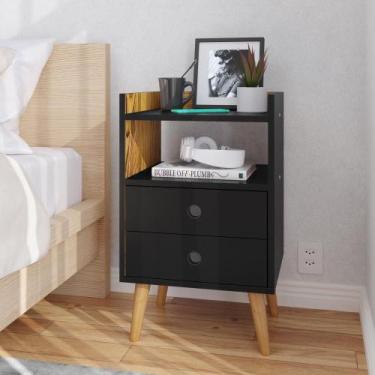 Imagem de Mesa De Cabeceira Retrô Dream Plus - Preto/Nature - MOVEBRINQUE