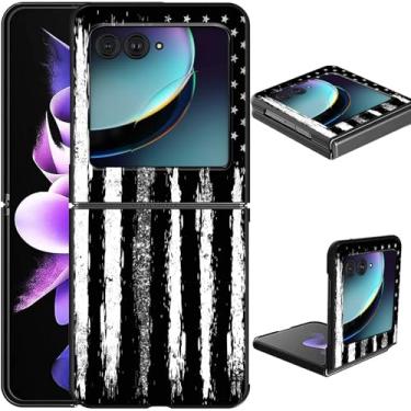 Imagem de Capa para celular Motorola Moto Razr 2025/2024, fina, leve, rígida, com design retrô da bandeira americana, carregamento sem fio, antiarranhões, à prova de choque, capa protetora para Moto Razr 60/50
