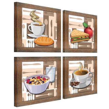 Imagem de Quadro Decorativo Cozinha Café Manhã Padaria 20X20Cm Kit 4Un Titulo Moldura Ypê