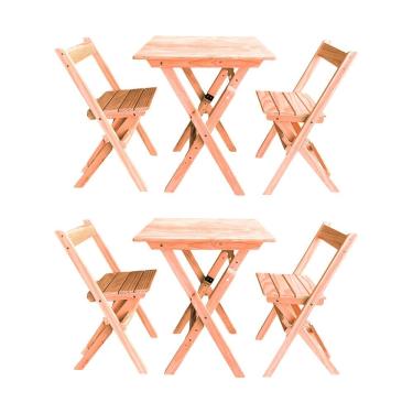 Imagem de Kit 2 Conjuntos Mesa Dobrável Para Bar E Restaurante 60x60cm Com 2 Cadeiras Em Madeira Maciça - Cru