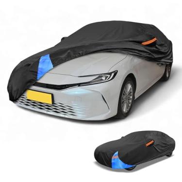 Imagem de Partuto 1 peça capa universal para carro à prova d'água para todos os climas, automotiva, externa, anti-UV, proteção contra chuva e sol, cobertura externa completa 190T Polyeste preto azul adequado