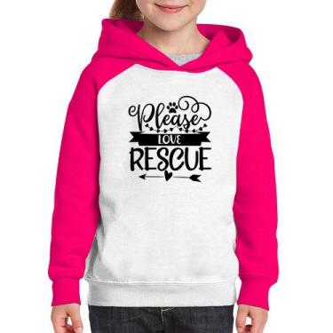 Imagem de Moletom Infantil Please Love Rescue - Foca na Moda, Branco, Rosa, 10