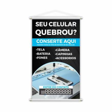 Imagem de Banner Conserto Reparos de Celulares Número Contato 80x50cm - PlimShop