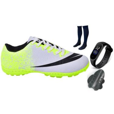 Imagem de Chuteira Society Adulto Infantil com Meião Caneleira e Relogio New - P