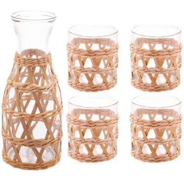 Imagem de Jarra e Copos Wolff Vidro Sisal 5pçs Garrafa para Suco 800ml Copos Baixos 320ml