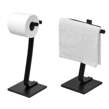 Imagem de Toalheiro De Bancada E Porta Papel Higiênico De Chão Preto - HomeDecor