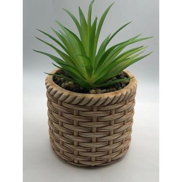 Imagem de Cachepot De Ceramica Com Suculenta Rattan 10Cm X 10Cm X 17Cm