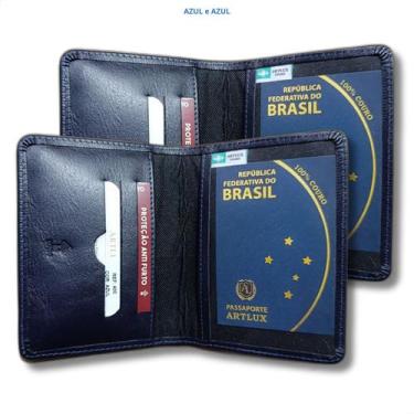 Imagem de Kit Porta Passaportes Couro Legitimo Premium 2 Unidades - ARTLUX, Azul