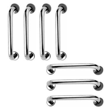 Imagem de Barra de Apoio 40cm Alça Inox Kit 7 Unidades Idoso Cadeirante Deficien