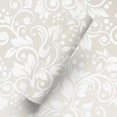 Imagem de Papel de Parede Adesivo Tema Floral Prevençal Branco E Bege - BAZAR DO