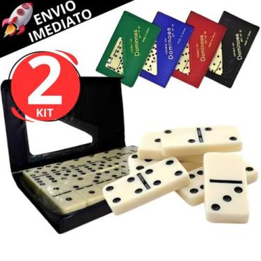 Imagem de Kit 2 Jogo de Dominó 28 Peças em Osso Completo com Estojo Profissional
