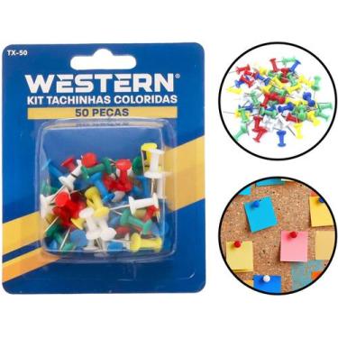 Imagem de Tachinhas Coloridas Percevejo Para Quadro Mural Feltro Escritório Mult