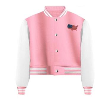 Imagem de Jaqueta Cropped Moletom Eua Feminina Colegial - Calttony, M, Rosa bebê
