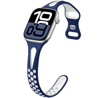 Imagem de Getino Pulseiras esportivas compatíveis com Apple Watch SE Ultra, séries 10, 9, 8, 7, 6, 5, 4, 3, 2 e 1 de 42 mm, 44 mm, 45 mm, 46 mm, 40 mm, 41 mm, 3, 2 e 1, azul marinho/branco