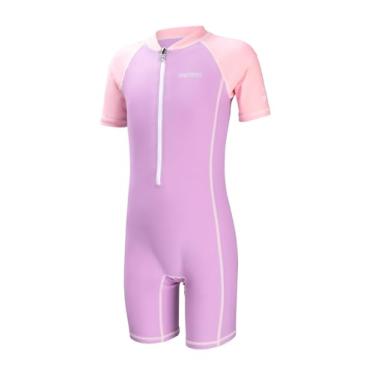 Imagem de COPOZZ Roupa de mergulho para crianças, meninos e meninas, 0,5 mm fina, shorty protetor de erupção cutânea, zíper frontal FPS 50 + maiôs para mergulho