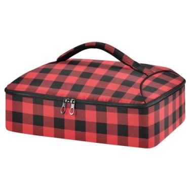 Imagem de Bolsa térmica de pizza xadrez Red Buffalo para Natal, inverno, caçarola isolada, para alimentos quentes ou frios, serve para assadeira de 38 cm x 28 cm para Bolsas, festas, piquenique e churrascos