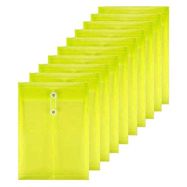 Imagem de GERNIC Pacote com 10 envelopes de plástico azul transparente com reforço expansível, para envelopes tamanho A4 com fecho de botão de pressão, reforço de 3 cm (amarelo)