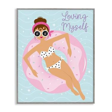 Imagem de Stupell Industries Loving Myself Girl in Pool Framed Giclee Wall Art Design por Ilis Avilés, moldura cinza, 40 x 50 cm