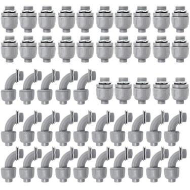 Imagem de Feotech Pacote com 50 conectores apertados de líquido de 1/2 polegada - Conexões de conduíte elétrico de PVC, reto, conectores flexíveis não metálicos de 90 e 180 graus para casa, banheiro e cozinha,