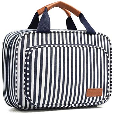 Imagem de Necessaire de viagem para pendurar, necessaire de viagem de grande capacidade, organizador de cosméticos para mulheres, com 4 compartimentos e 1 gancho resistente, perfeita para viagens/uso diário/Natal, Z - azul