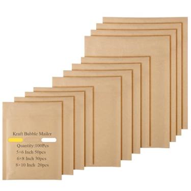 Imagem de Yeyeplum 100 peças Kraft Bubble Mailers 3 tamanhos de envelopes acolchoados Kraft Poly Mailers Envelopes de envio com bolhas sacos de envio de correio para CDs livros materiais comerciais (natural)