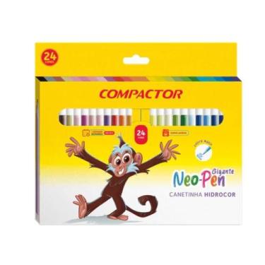 Imagem de Canetinha Hidrocor 24 Cores Gigante Compactor Aulas Escolar 