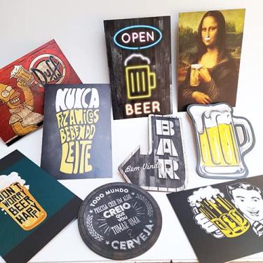 Imagem de RMADESIVOS Kit Com 9 Placas Decorativas - Bebidas Retrô Bar - Placas Decorativas - MDF - 20 x 30 cm - 3 mm - Tons Pastel - Estilo Retrô