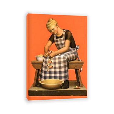 Imagem de Grant Wood Prints-Famous Paintings-Framed Ready to hang wall art - Reprodução em tela - "Hired Girl" - Impressão em tela arte de parede Imagens para decoração de sala de estar 30 x 42 cm (12 x 17 pol)