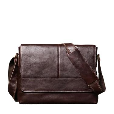 Imagem de Bolsa de ombro de couro genuíno masculina vintage casual bolsa mensageiro artesanal bolsa crossbody para homens(Deep Coffee)