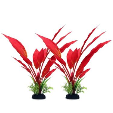 Imagem de ALEGI Plantas de aquário de seda, decorações de plantas de seda artificial de 30 cm para aquário de peixes, plantas de plástico para decoração de aquário (vermelho, pacote com 2)