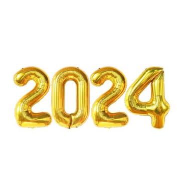 Imagem de Kit Balão Metalizado 2024 40cm Dourado Ano Novo - 01 unid - PB Festas