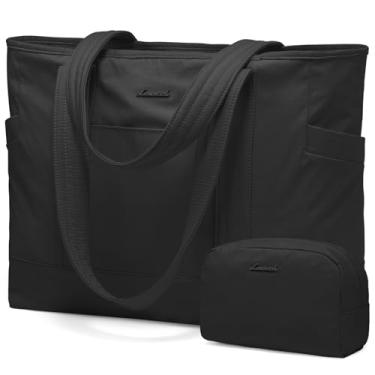 Imagem de LOVEVOOK Sacola feminina, bolsa de ginástica com compartimentos, bolsa de trabalho para laptop, enfermeira, dança, ioga, para esportes, viagens, Preto, Large