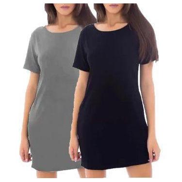 Imagem de Kit 2 Vestidos Feminino Estilo Camiseta  Moda Básico Slim Fitness, Ton