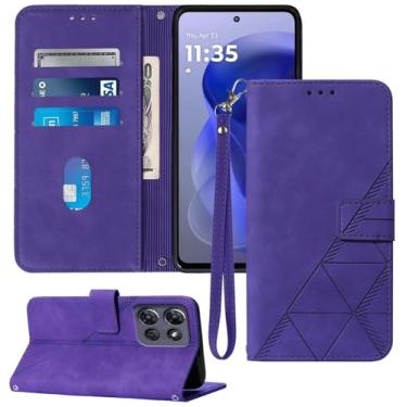 Imagem de Moment Dextrad Capa carteira para Moto G Power 2025, compartimentos para cartão, alça de pulso, proteção interna de telefone TPU, capa flip de couro PU com suporte para Moto G Power - 2025 (roxa)