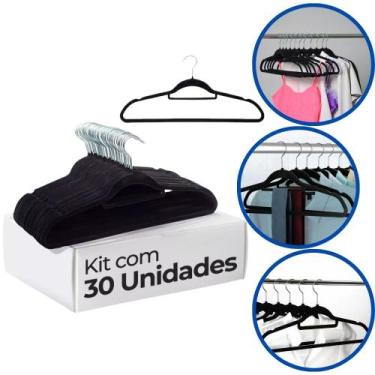 Imagem de Kit 30 Cabides Slim Veludo Preto Antideslizante Premium 45cm - Catuaí