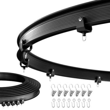 Imagem de Suporte de teto flexível para cortina de teto, haste curvada, trilho de cortina deslizante, divisor de quarto, haste de cortina de chuveiro, divisor de parede, 5 m, preto