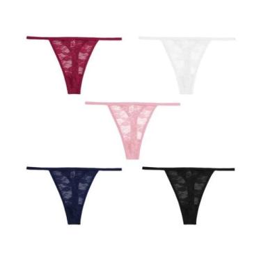 Imagem de Conjunto de 5 Calcinhas de Renda Feminina - Lingerie Floral Sexy e Con